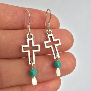 Silver Cross Vintage Turquoise dangle Earrings